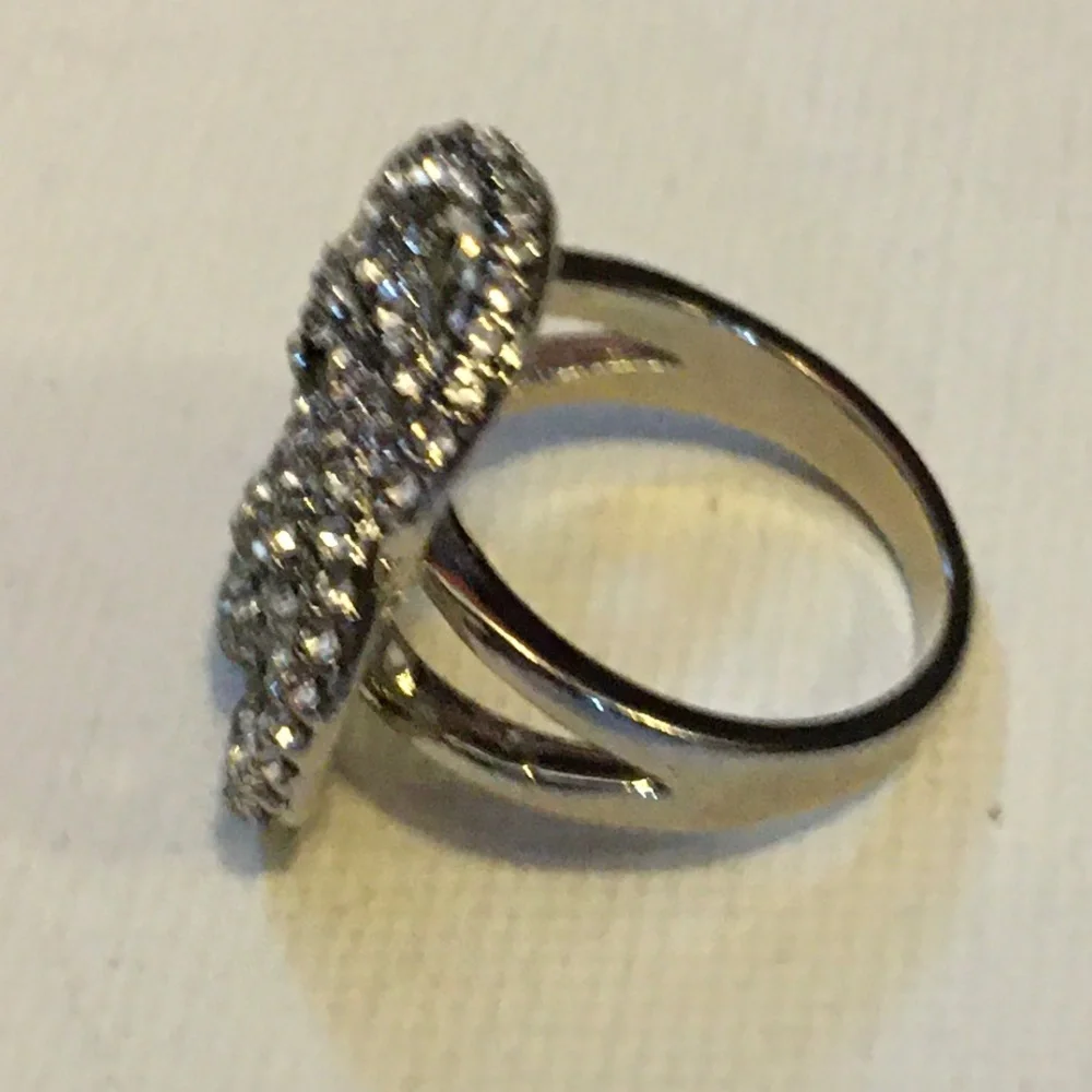 Silver Ring Diamond Sparkle, Swirly Design, 925 Sterling, Size 5, New!